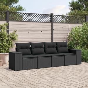 VidaXL 4-delige Loungeset met kussens poly rattan zwart