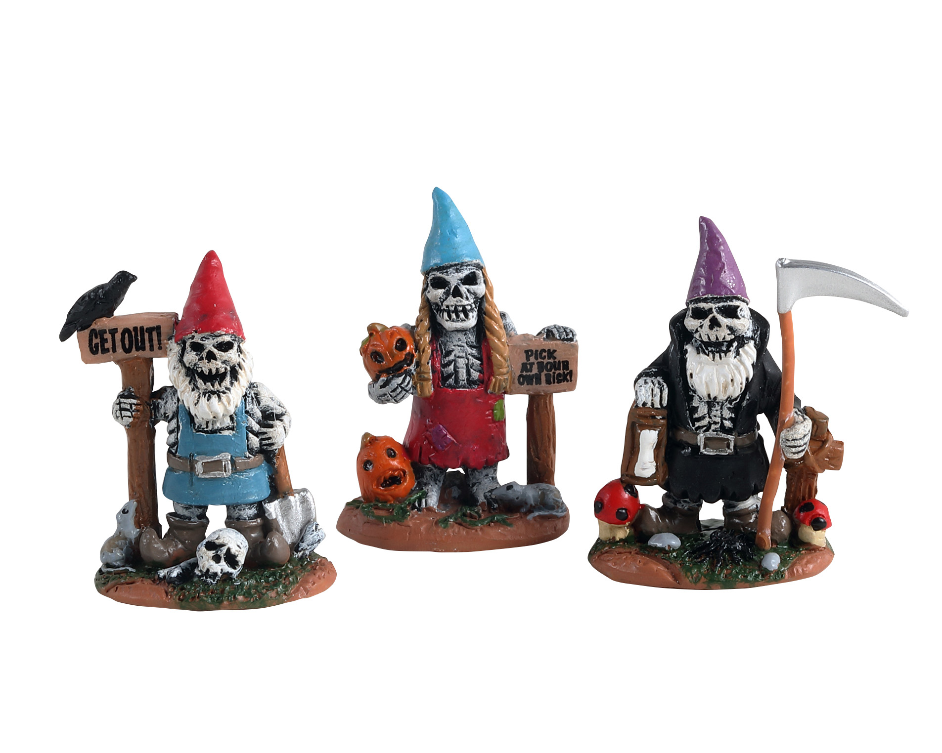 LEMAX Skeleton garden gnomes, set of 3 - 