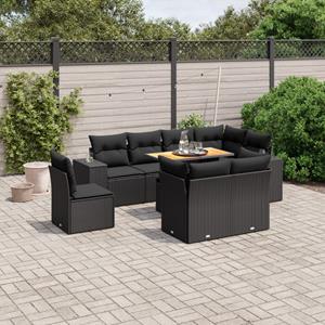 VidaXL 9-delige Loungeset met kussens poly rattan zwart