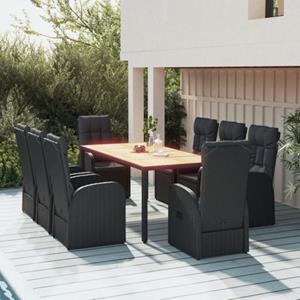 VIDAXL Tuinset - Zwart - 8 Tuinstoelen - Tafel 190x90x75cm