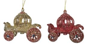 Kurt S. Adler Ornament plastic koets goud roze l12cm - 