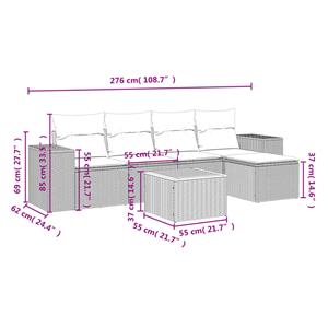 vidaXL 6-delige Loungeset met kussens poly rattan zwart