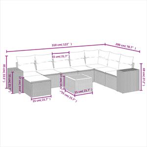 vidaXL 9-delige Loungeset met kussens poly rattan zwart