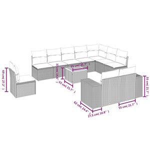 vidaXL 11-delige Loungeset met kussens poly rattan zwart