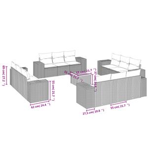 vidaXL 13-delige Loungeset met kussens poly rattan zwart