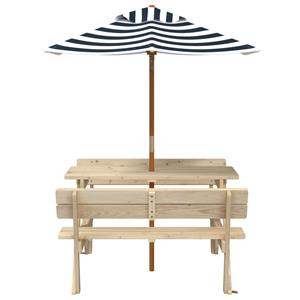 vidaXL Picknicktafel voor 4 kinderen met parasol massief vurenhout