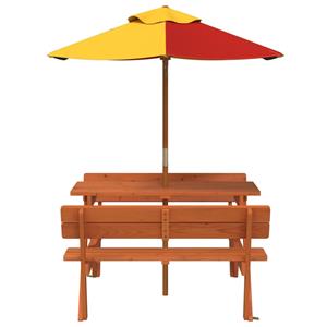 vidaXL Picknicktafel voor 4 kinderen met parasol massief vurenhout