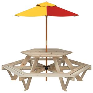 vidaXL Picknicktafel voor 4 kinderen met parasol zeshoekig vurenhout