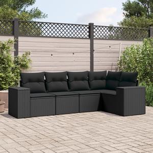 VidaXL 5-delige Loungeset met kussens poly rattan zwart