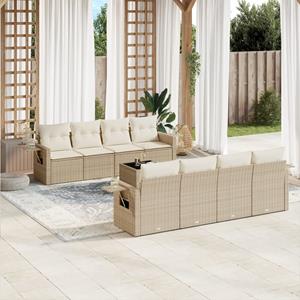 VidaXL 9-delige Loungeset met kussens poly rattan beige