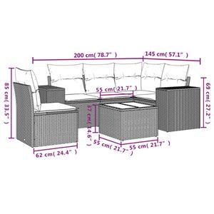 vidaXL 6-delige Loungeset met kussens poly rattan zwart