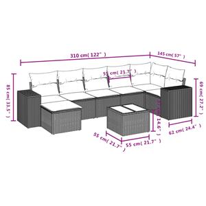 vidaXL 8-delige Loungeset met kussens poly rattan zwart