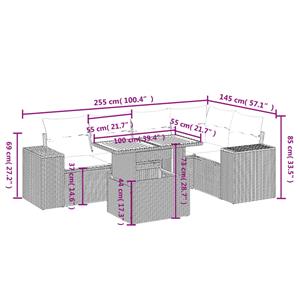 vidaXL 6-delige Loungeset met kussens poly rattan zwart