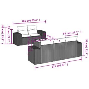 vidaXL 6-delige Loungeset met kussens poly rattan zwart