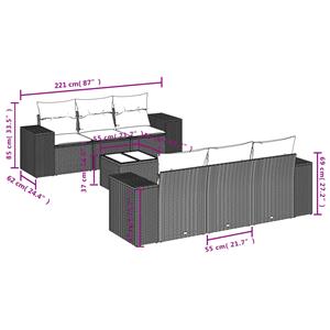 vidaXL 7-delige Loungeset met kussens poly rattan zwart