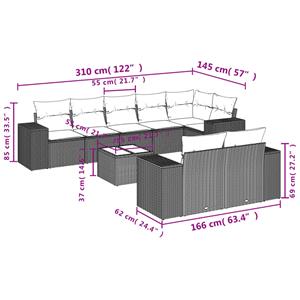 vidaXL 9-delige Loungeset met kussens poly rattan zwart