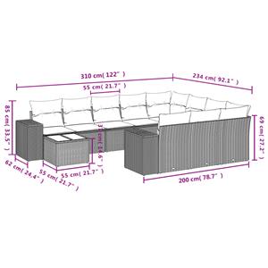 vidaXL 11-delige Loungeset met kussens poly rattan zwart