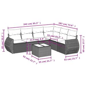 vidaXL 7-delige Loungeset met kussens poly rattan zwart