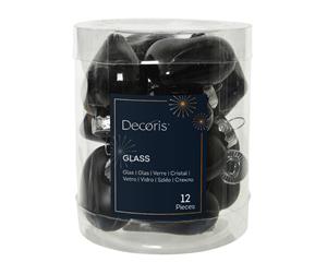 Decoris Hart glas l2b4.5h4 cm zwart 12st kerst - 