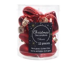 Decoris 12 Glazen hartjes 40 mm kerstrood - 