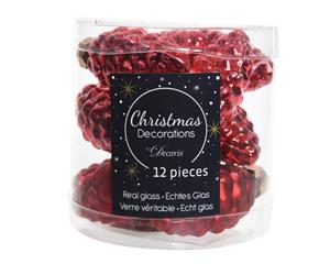 Decoris 12 Glazen dennenappels 40 mm kerstrood - 