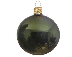 Decoris 4 Glazen kerstballen glans 10 cm dennen groen - 