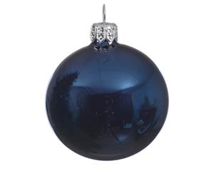 Decoris 1 Glazen kerstbal glans 15 cm nacht blauw - 