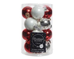 Decoris Kerstbal glas d3.5 cm wit/rood 16st kerst - 