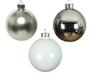 Decoris Kerstbal glas d8 cm wit/zlvr ass 16st kerst - 