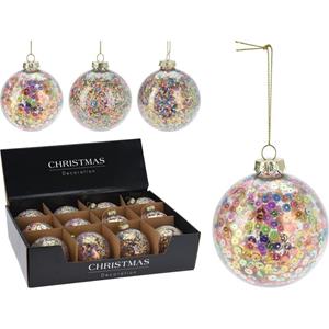 Home & Styling Kerstbal Glas 80mm Met Binnenin Pailletten/glitters