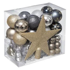 Feeric lights & Christmas Feeric Christmas Kerstballen - 43x- piek - champagne/blauw/grijs - 3-6 cm - kunststof -