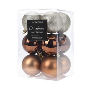 Christmas Decoration Kerstballen - 12x st - kunststof herfstkleur - 6cm -