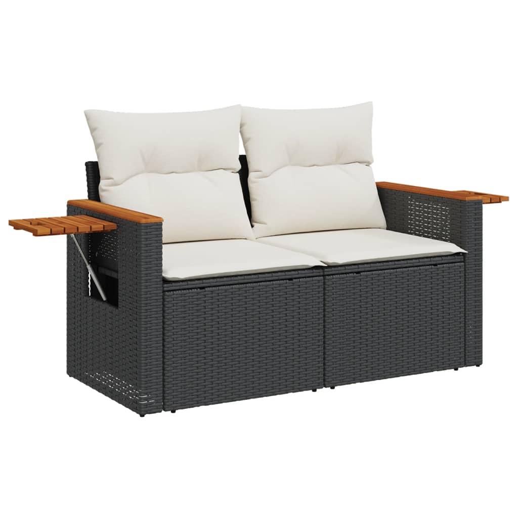 vidaXL 7-delige Loungeset met kussens poly rattan zwart