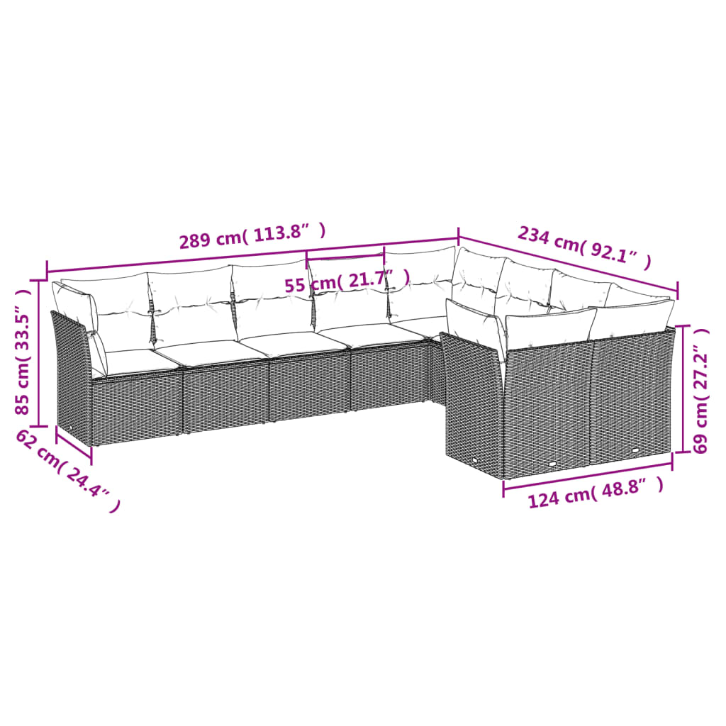 vidaXL 10-delige Loungeset met kussens poly rattan zwart