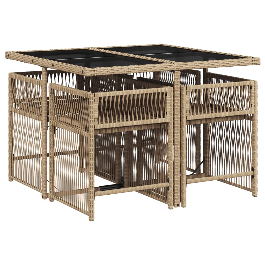 vidaXL 5-delige Tuinset met kussens poly rattan gemengd beige