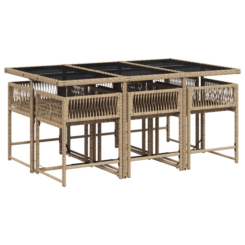 vidaXL 7-delige Tuinset met kussens poly rattan gemengd beige