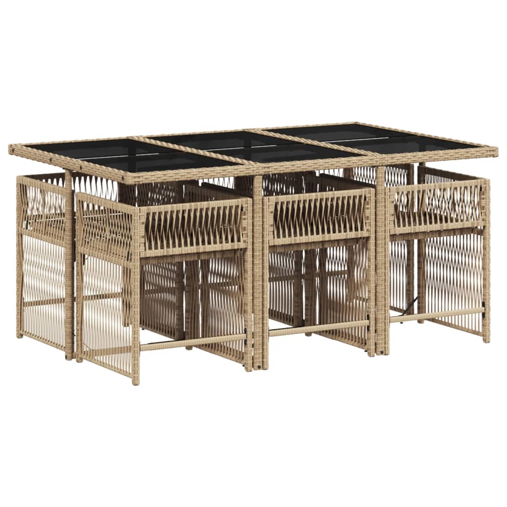 vidaXL 7-delige Tuinset met kussens poly rattan gemengd beige