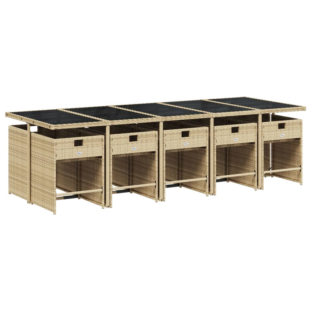 vidaXL 11-delige Tuinset met kussens poly rattan gemengd beige