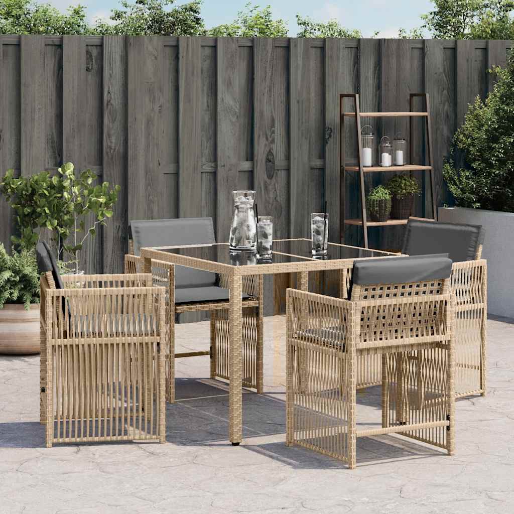 vidaXL Tuinstoelen 4 st met kussens poly rattan gemengd beige