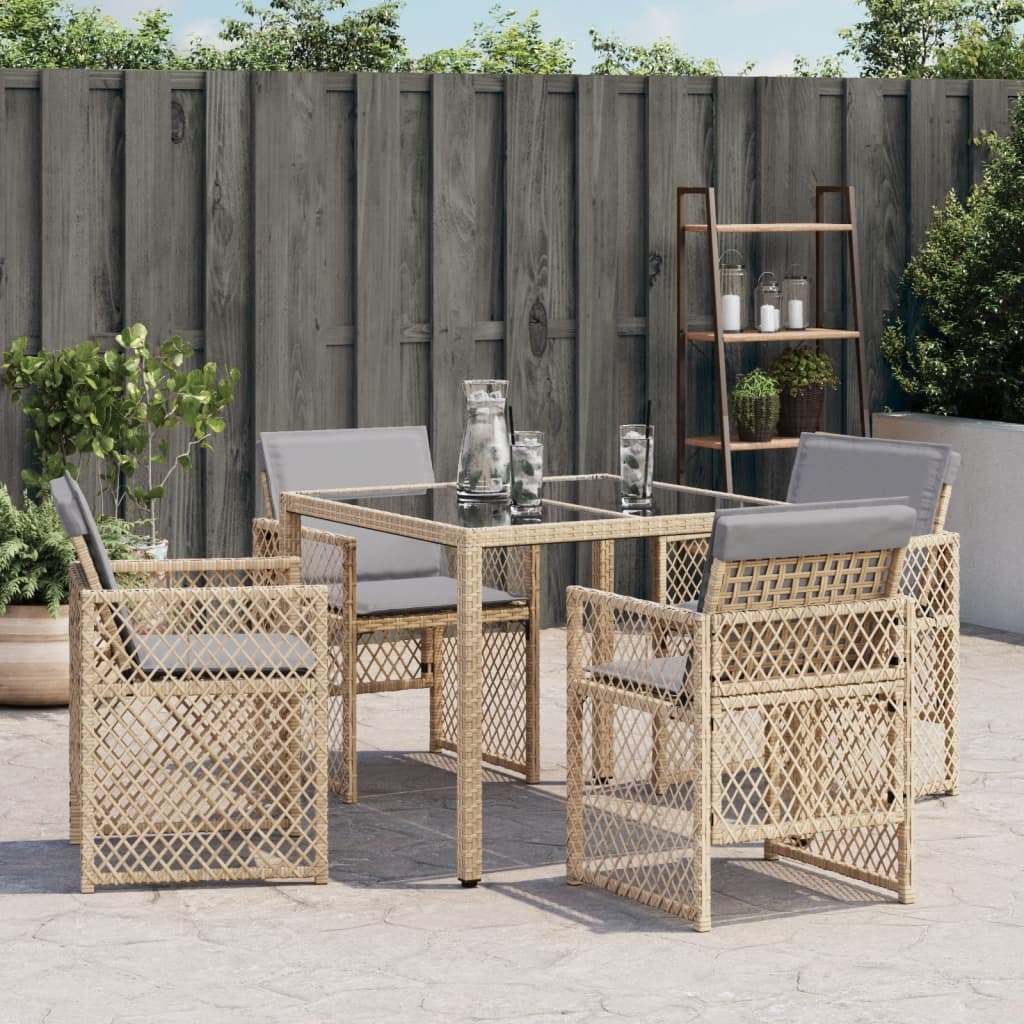 vidaXL Tuinstoelen 4 st met kussens poly rattan gemengd beige