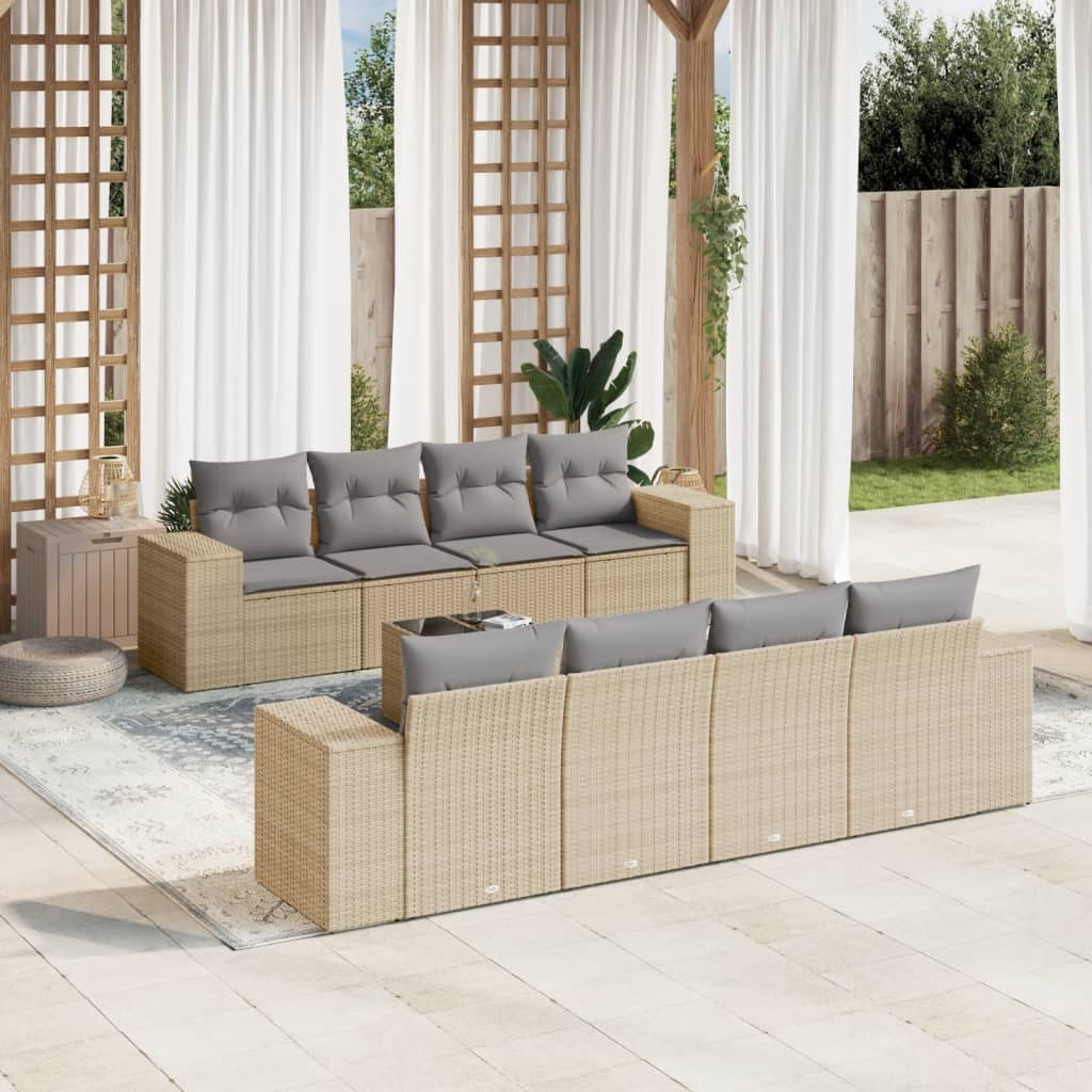 VidaXL 9-delige Loungeset met kussens poly rattan beige