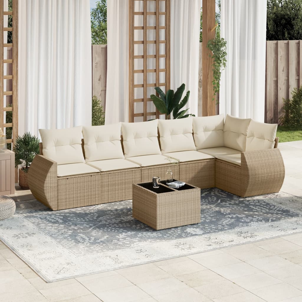 VidaXL 7-delige Loungeset met kussens poly rattan beige