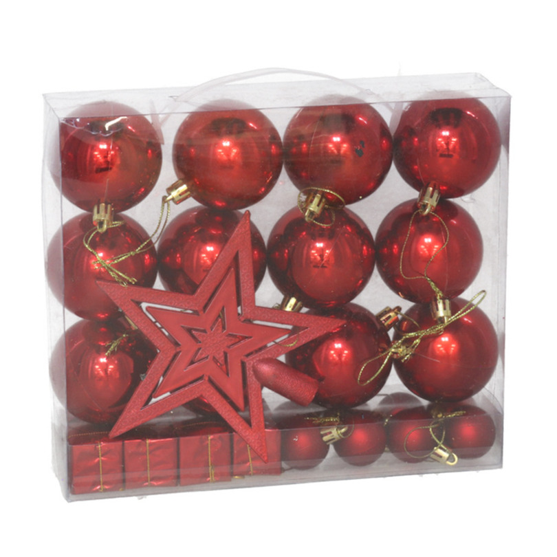 Gerimport Mini kerstballen en ornamenten set - 29-dlg -rood -kunststof -