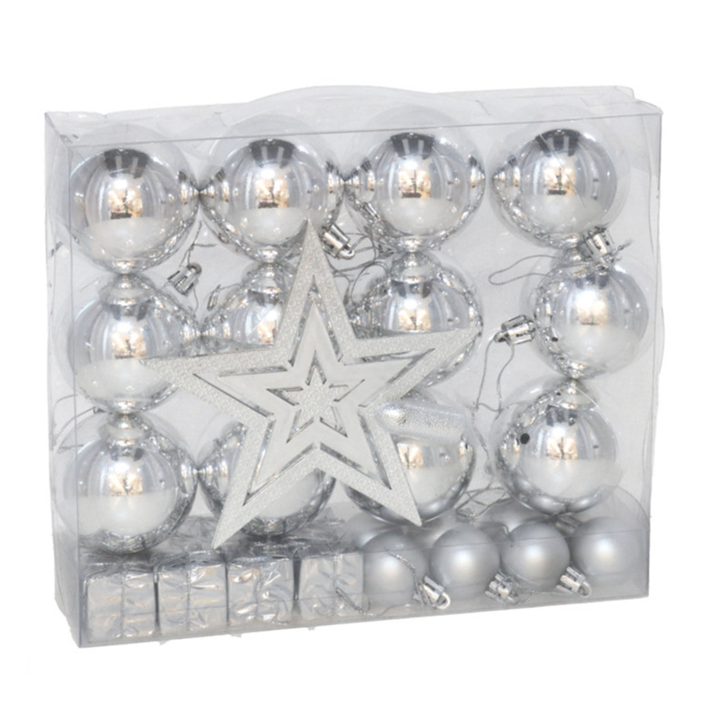 Gerimport Mini kerstballen en ornamenten set - 29-dlg -zilver -kunststof -