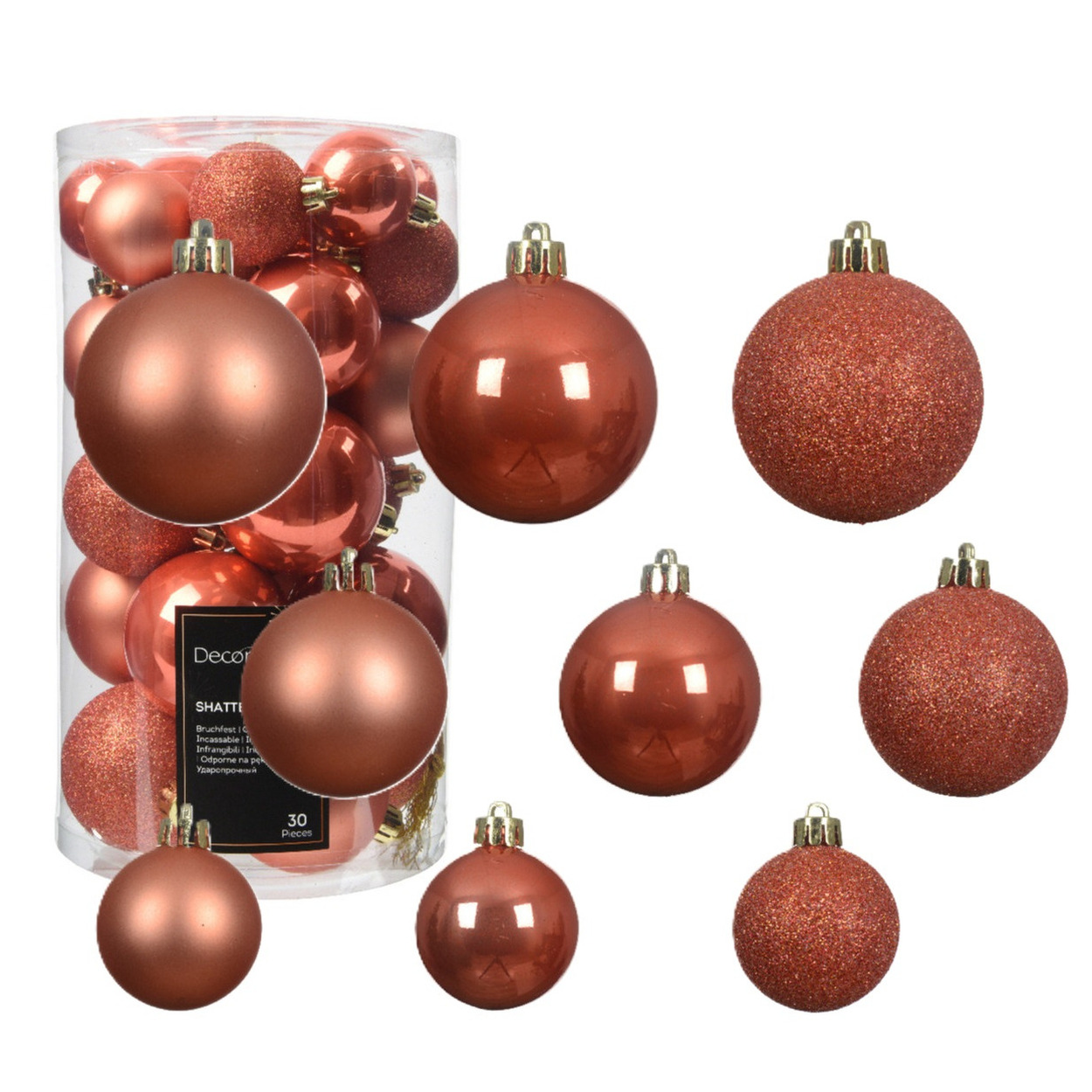 Decoris kerstballen - 30x st- 4, 5 en 6 cm - pompoen oranje - kunststof -