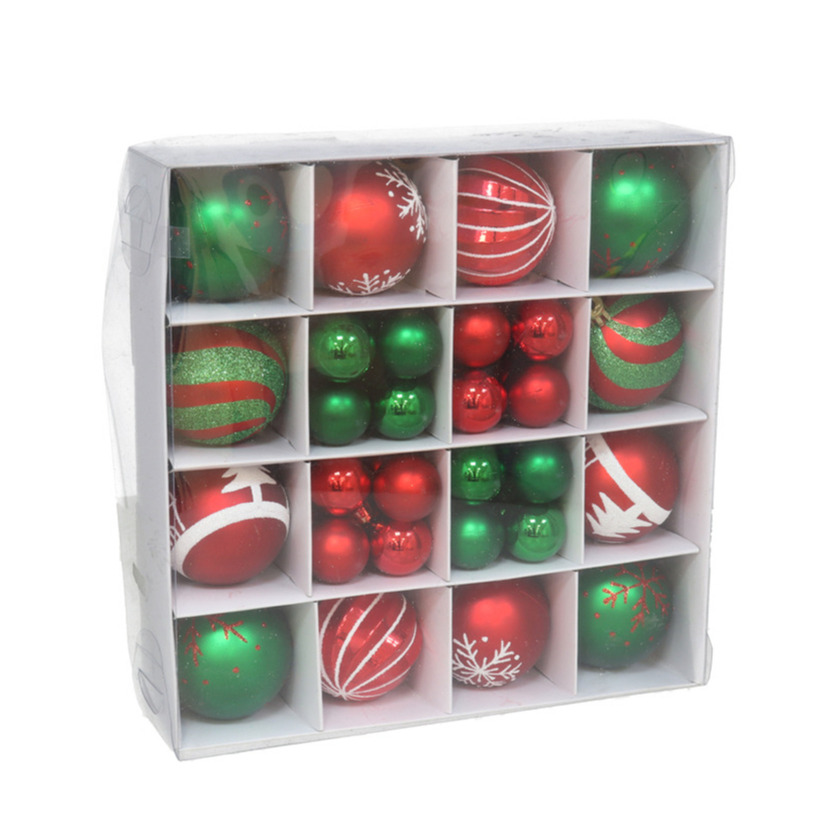 Gerimport Kerstballen en ornamenten - 42-delig - rood/groen - kunststof -