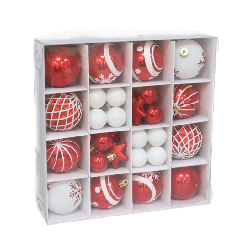 Gerimport Kerstballen en ornamenten - 42-delig - rood/wit - kunststof -