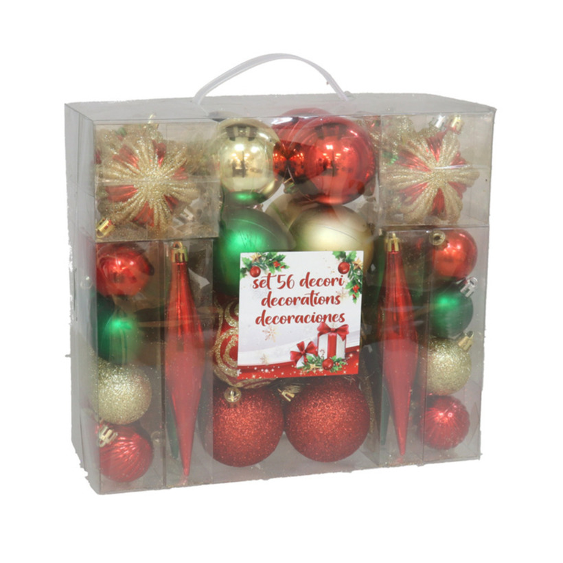 Gerimport Kerstballen en ornamenten - 56-dlg - groen/rood/goud -