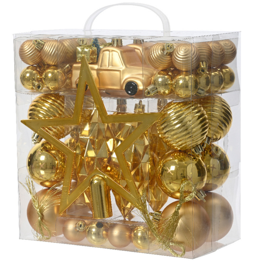 Decoris kerstballen, ornamenten en piek - set - 67-dlg -goud-kunststof -