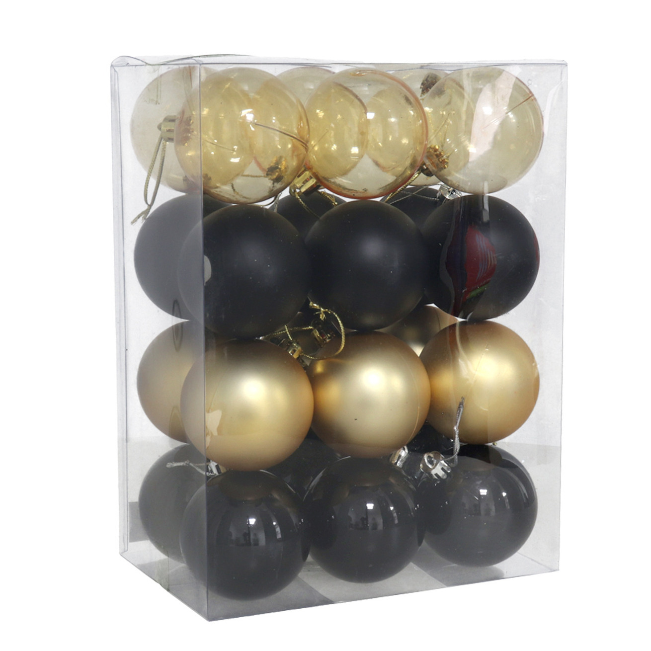 Gerimport kerstballen - 24x st- 6 cm - zwart/goud - kunststof -